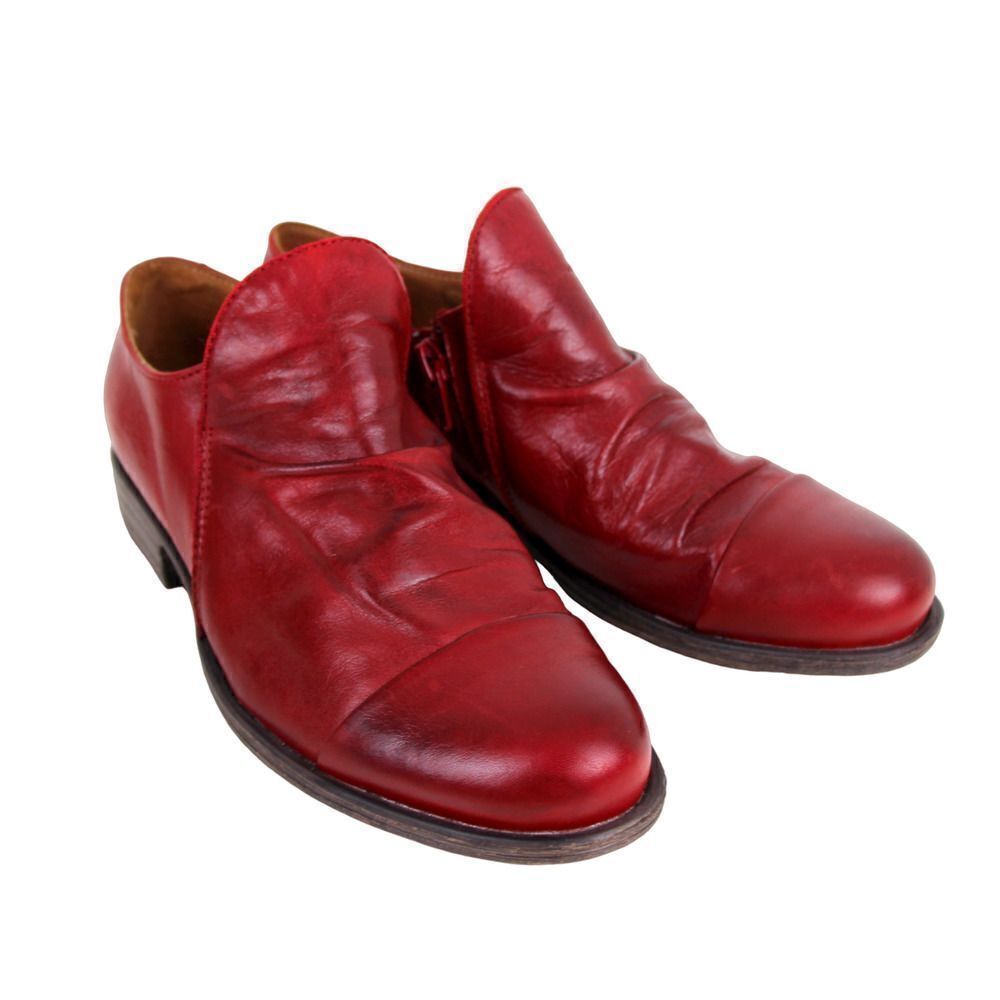 Miz Mooz RED GENUINE LEATHER LOW HEEL ROUND TOE ZIP SIDE LOAFER SHOES Size 6